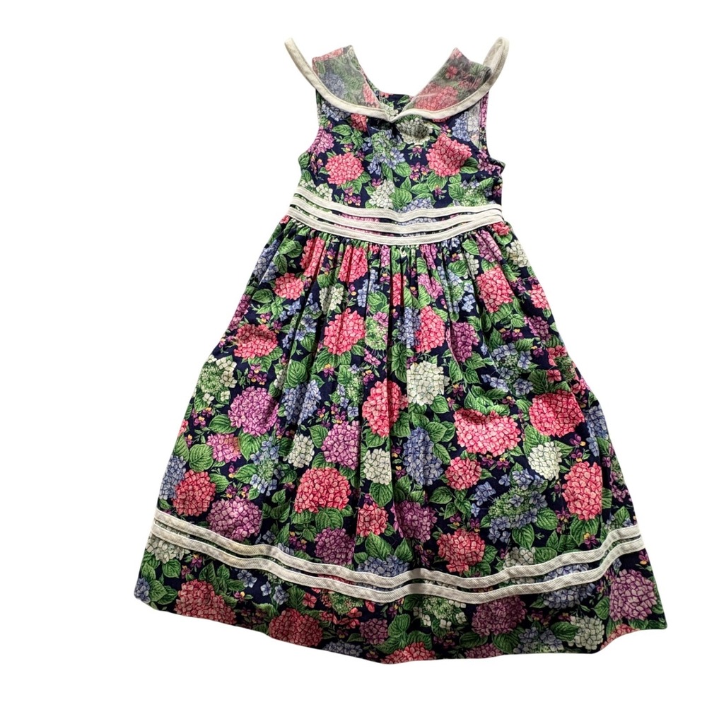 Rare Editions Floral Hydrangea Dress Girls Size 5 Cotton Tulle Collar Sleeveless